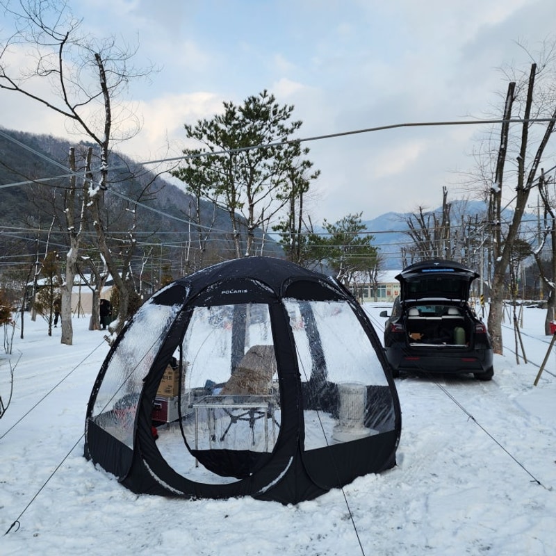 옥화 포시즌캠핑장 차박 3번 사이트, 모델y, 솔캠, 평탄화...