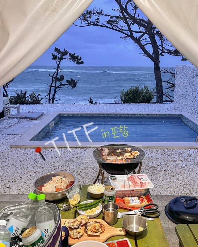 포항 여행 TITF카라반 추천 • 오션뷰 개별수영장, 바베큐장