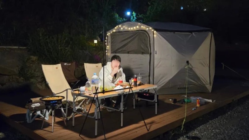 충남캠핑장 천안캠핑 서리실힐링가족캠핑장 에서 산뷰보며...