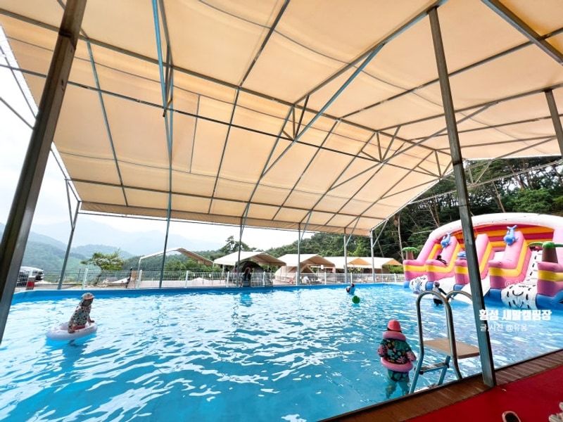 횡성캠핑장 전사이트 타프존... 에어바운스 시설 좋은 새말캠핑장