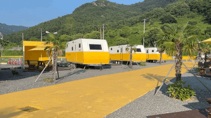 남해 노랑 카라반 고카트 경남 오션뷰 글램핑