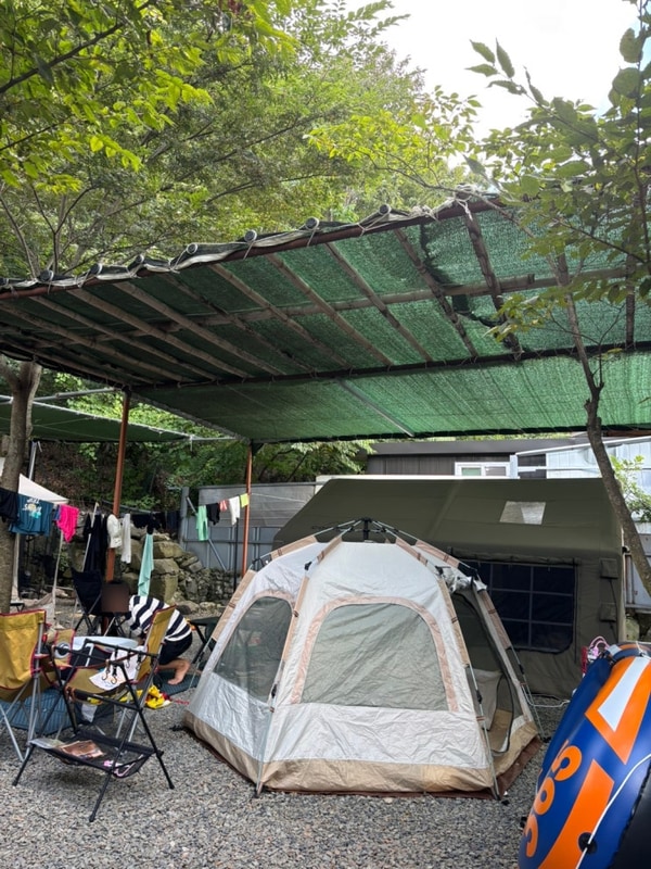 아이들 놀이터 계곡 애견동반 가능 캠핑장 청도 조은자리캠핑장