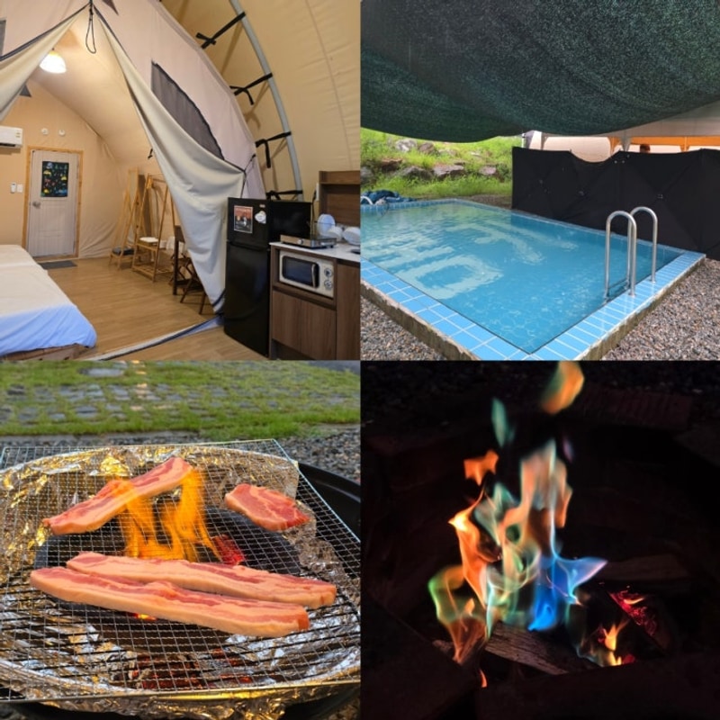 대전 근교 글램핑 천안 몽키캠핑장 비오는날 글램핑 수영장...