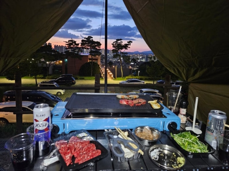 달서별빛캠프 5번 데크 대구 앞산 캠핑장 (feat. 테무 에어텐트)