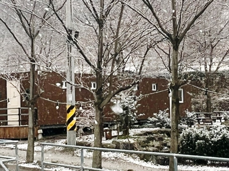 눈 내리는 정읍 자두마을캠핑장