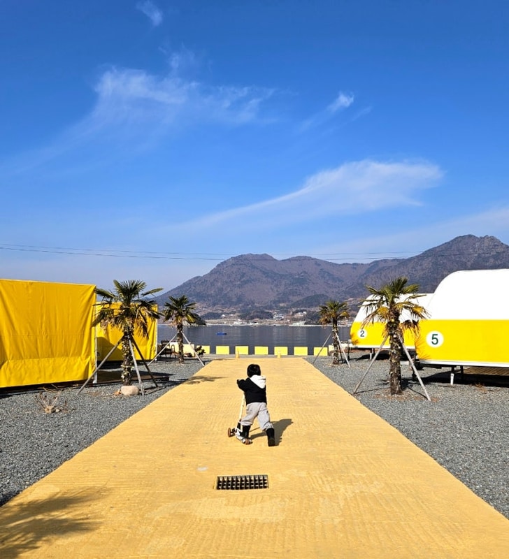 남해 아이랑 숙소 # 갯벌체험 카트체험 가능한 오션뷰 노랑카라반