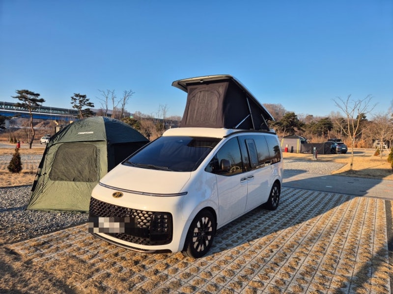 충주 스타리아 차박캠핑: 충주 목계솔밭 캠핑장(2월21일~23일)