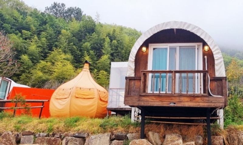 경남고성글램핑  온천수에 개별 노천탕까지 옥수온천캠핑랜드