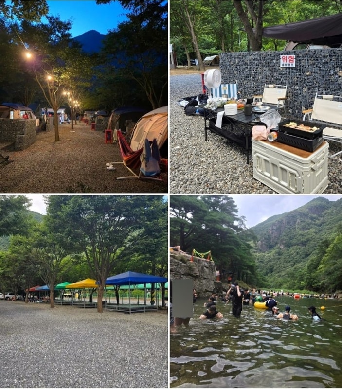 충북 청주 근교 괴산 쌍곡계곡 평상대여, 솔밭캠프 계곡에서...